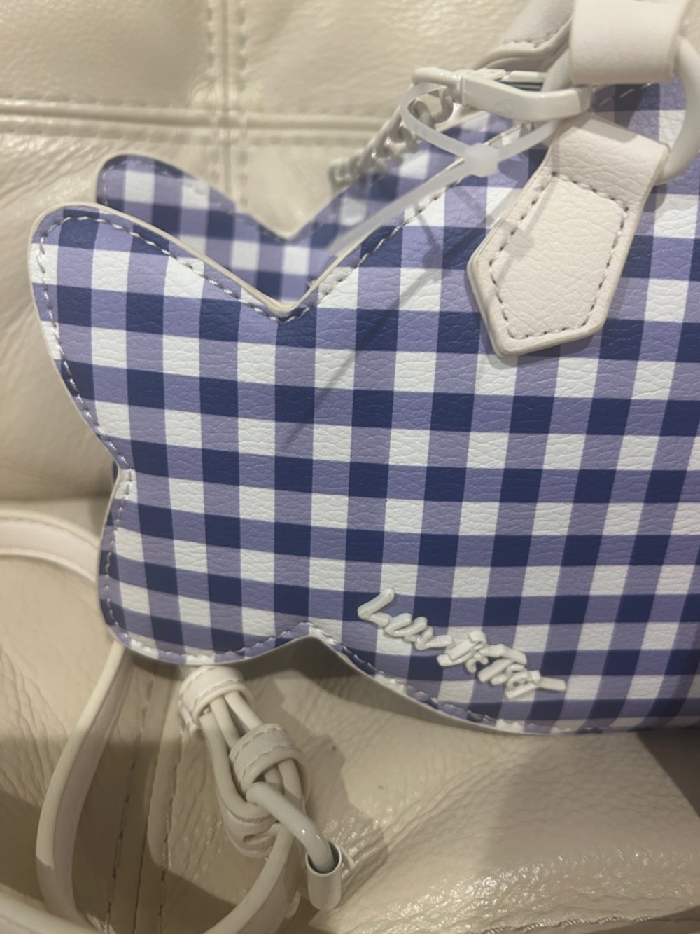 Betsey Johnson Blue Gingham Fish Crossbody with Cream Trim NWT - Picture 5 of 5